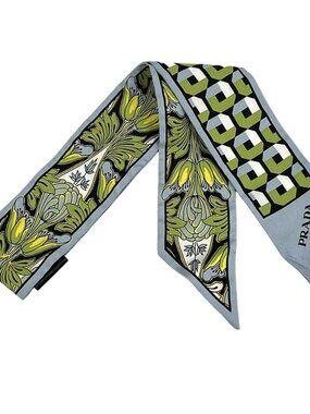 PRADA - Light Blue Light Green Silk Scarf